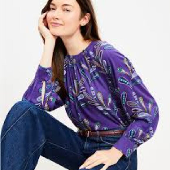 Loft Paisley Button Raglan Blouse - Picture 2 of 8